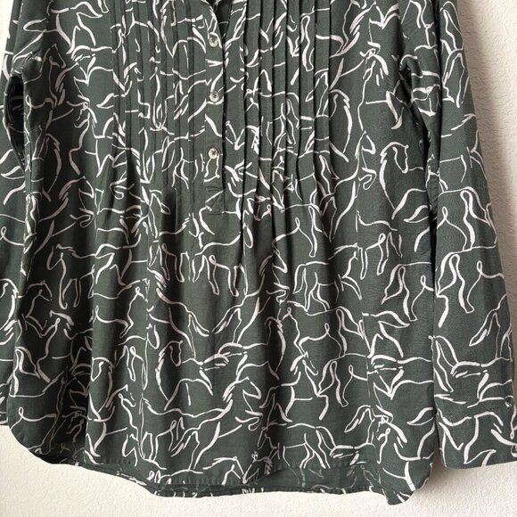 Coldwater Creek Horse Equestrian Novelty Print Pintuck Popover Blouse Shirt Top - Picture 4 of 12